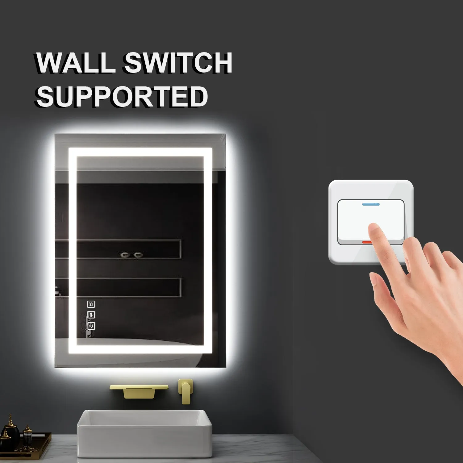 28 in. W x 36 in. H LED Large Rectangular Frameless Anti-Fog Wall Bathroom Mirror Front Light