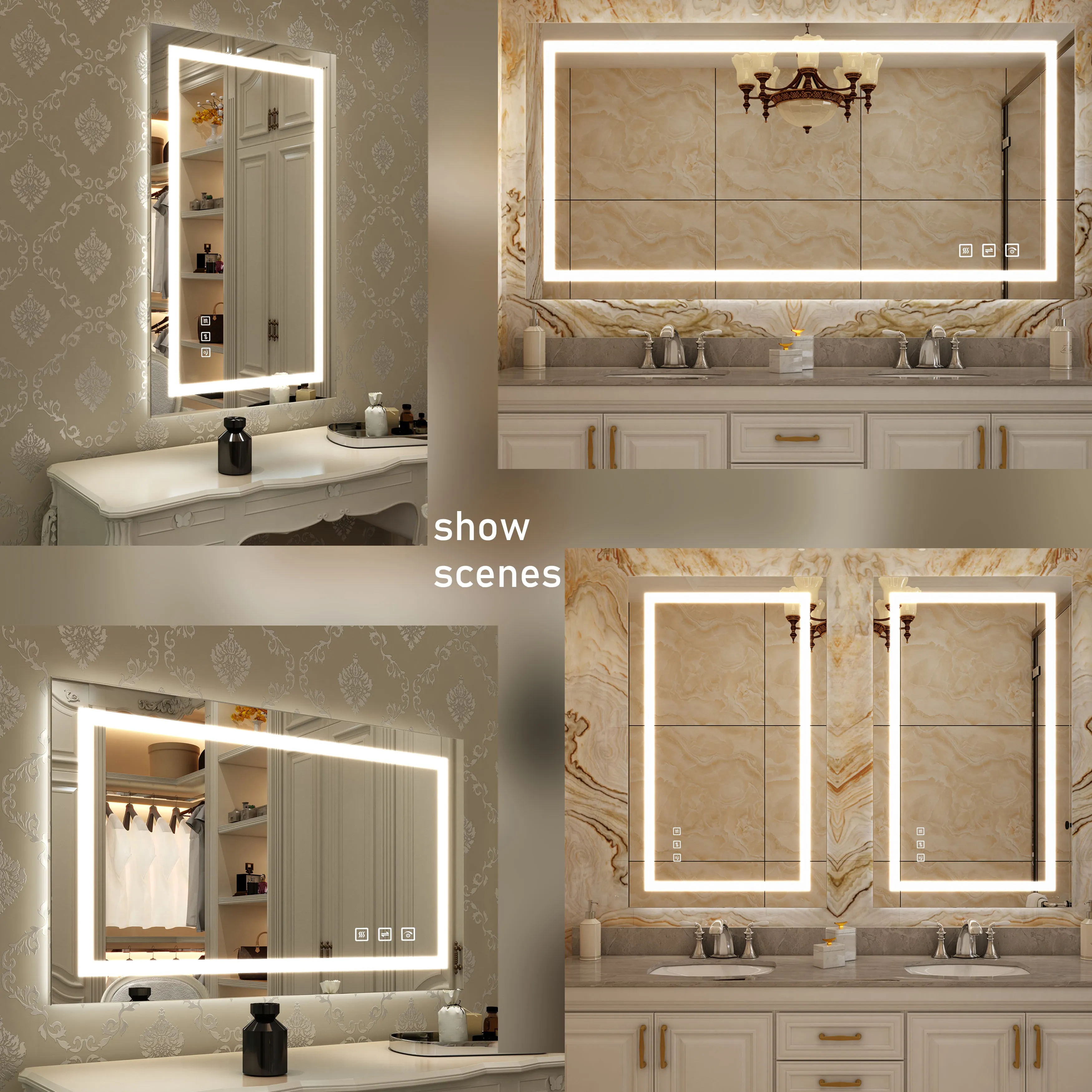 Waterpar® 60 in. W x 36 in. H Rectangular Frameless Anti-Fog LED Wall Bathroom Vanity Mirror with Front Light